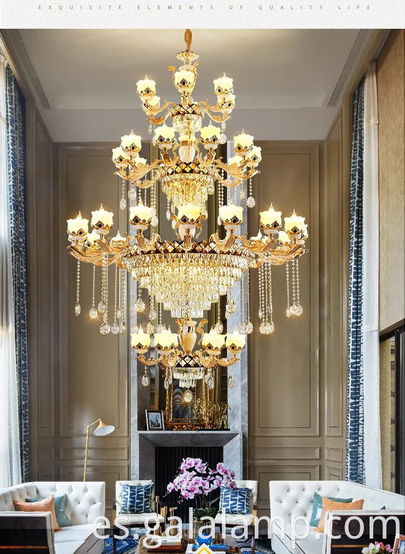 Jade natural de lujo europeo, lámpara de araña de cristal, faros de la sala de estar de villa